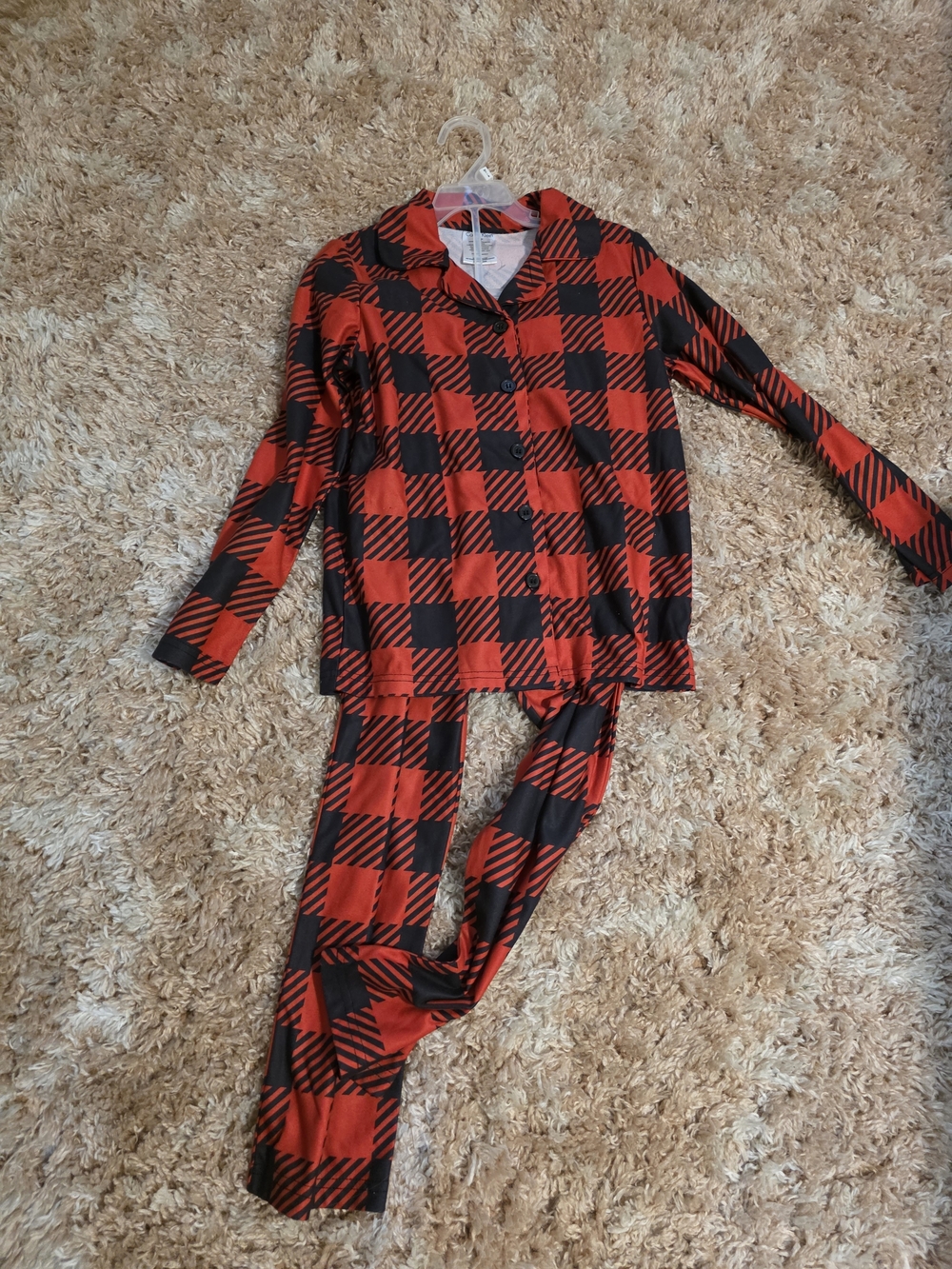 Calvin Klein Red and Black Buffalo Plaid Kids Pajama Set - Button Front